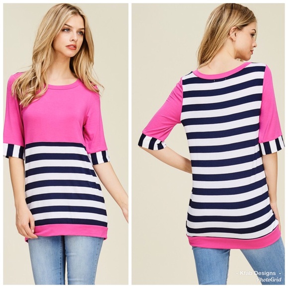 LAST 2! 🛍 Pretty Fuchsia Striped Pattern Tunic! - Picture 5 of 7